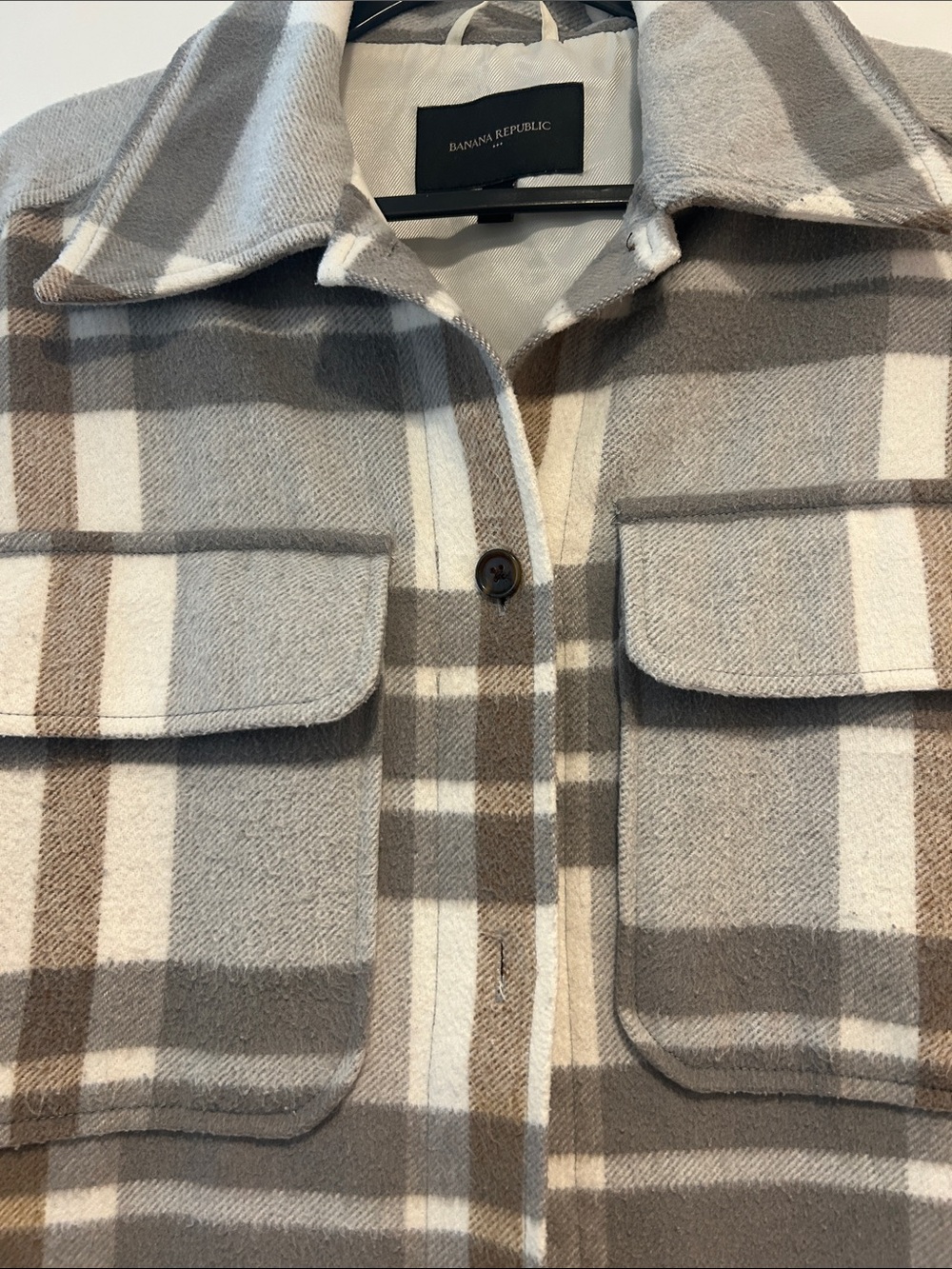 Banana Republic Gray, White & Brown Plaid Utility Jacket - Picture 3 of 10